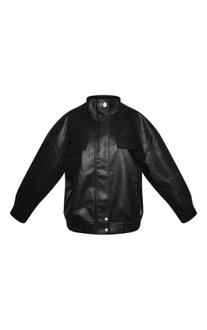 Funnel Neck Concealed Placket Faux Leather Jacket