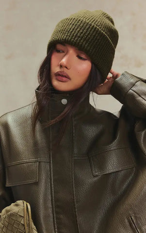 Funnel Neck Concealed Placket Faux Leather Jacket