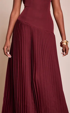 Woven Asymmetric Pleated Maxi Dress