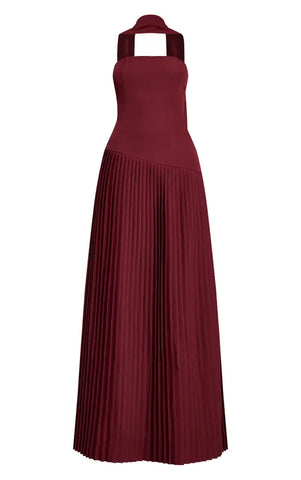 Woven Asymmetric Pleated Maxi Dress
