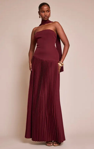 Woven Asymmetric Pleated Maxi Dress