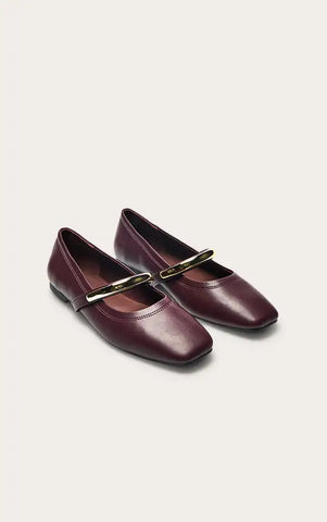 Soft PU Gold Strap Square Toe Ballet Flats