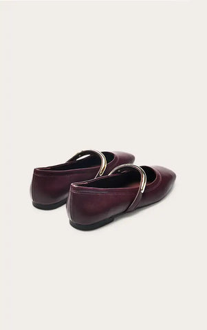 Soft PU Gold Strap Square Toe Ballet Flats