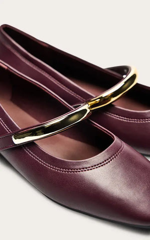 Soft PU Gold Strap Square Toe Ballet Flats