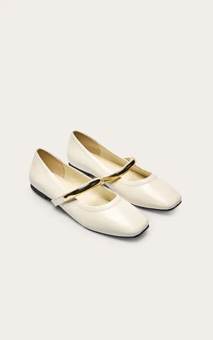 Soft PU Gold Strap Square Toe Ballet Flats