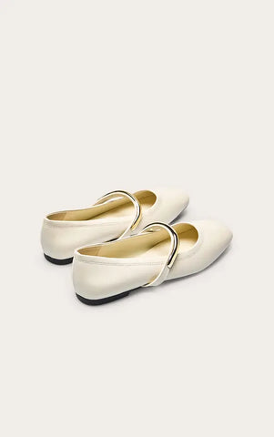 Soft PU Gold Strap Square Toe Ballet Flats