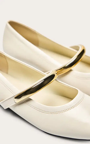 Soft PU Gold Strap Square Toe Ballet Flats