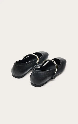 Soft PU Gold Strap Square Toe Ballet Flats
