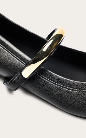 Soft PU Gold Strap Square Toe Ballet Flats