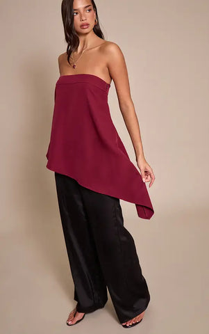 Linen Look Bandeau Asymmetric Hem Floaty Long Top