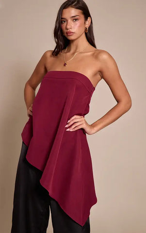 Linen Look Bandeau Asymmetric Hem Floaty Long Top