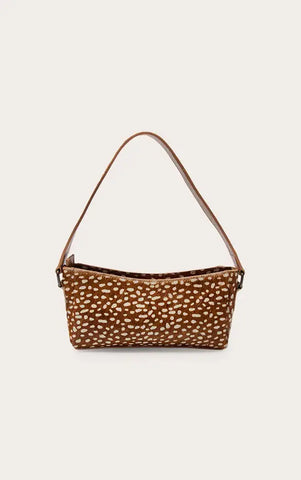 Brown Deer Print Real Leather Shoulder Bag