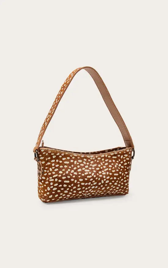 Brown Deer Print Real Leather Shoulder Bag
