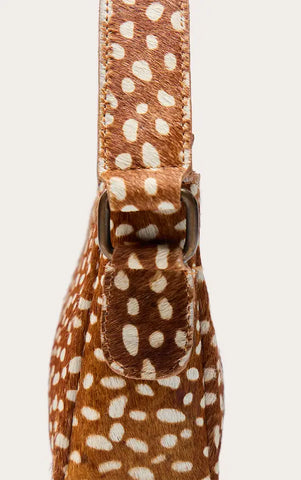 Brown Deer Print Real Leather Shoulder Bag