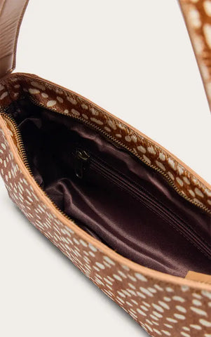 Brown Deer Print Real Leather Shoulder Bag