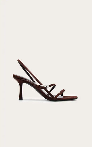 Chocolate Angled Toe Buckle Detail Heeled Sling Back