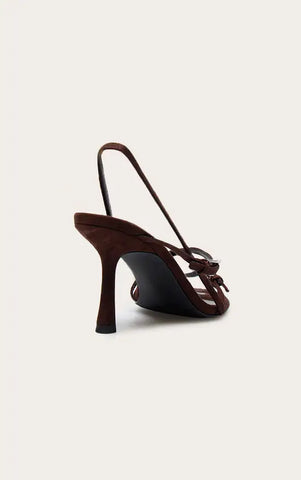 Chocolate Angled Toe Buckle Detail Heeled Sling Back