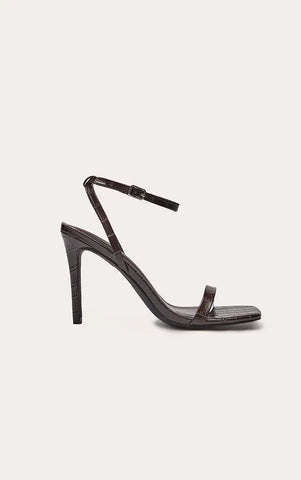 Plum Croc Square Toe Barely There Strap High Heeled Sandals