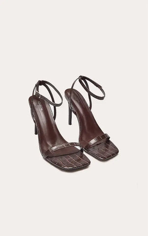 Plum Croc Square Toe Barely There Strap High Heeled Sandals