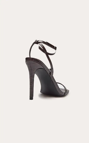 Plum Croc Square Toe Barely There Strap High Heeled Sandals