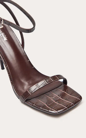 Plum Croc Square Toe Barely There Strap High Heeled Sandals