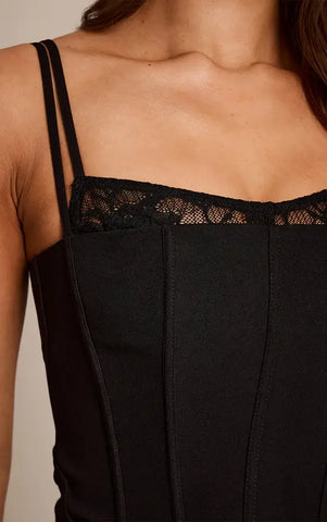Woven Contrast Lace Detail Strappy Corset