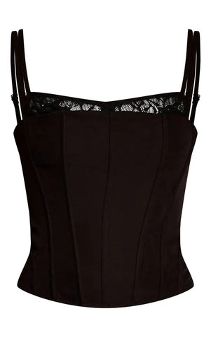 Woven Contrast Lace Detail Strappy Corset