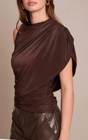 Double Layer Slinky Cape Detail Long Top