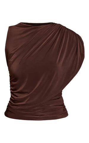 Double Layer Slinky Cape Detail Long Top