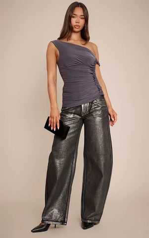 Double Layer Slinky Rope Detail Drapey Top
