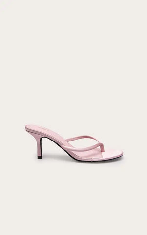 Satin Toe Thong Heeled Mules