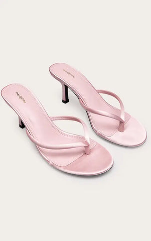 Satin Toe Thong Heeled Mules