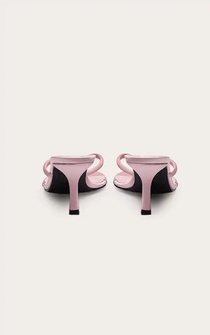 Satin Toe Thong Heeled Mules