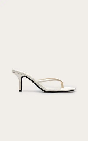 Satin Toe Thong Heeled Mules