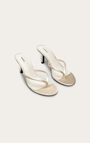 Satin Toe Thong Heeled Mules