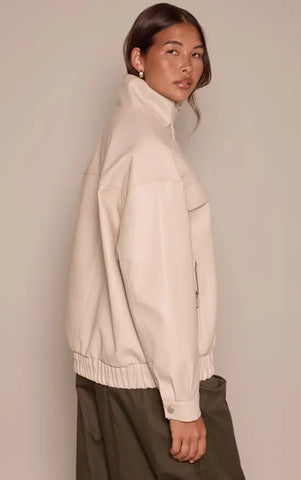 Funnel Neck Concealed Placket Faux Leather Jacket