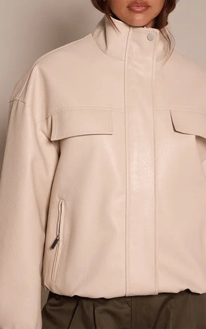 Funnel Neck Concealed Placket Faux Leather Jacket