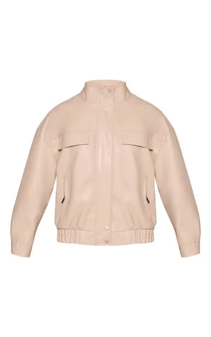 Funnel Neck Concealed Placket Faux Leather Jacket