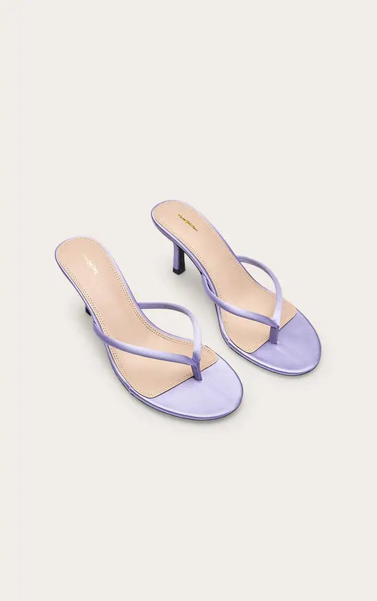 Satin Toe Thong Heeled Mules