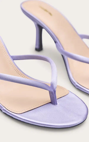 Satin Toe Thong Heeled Mules