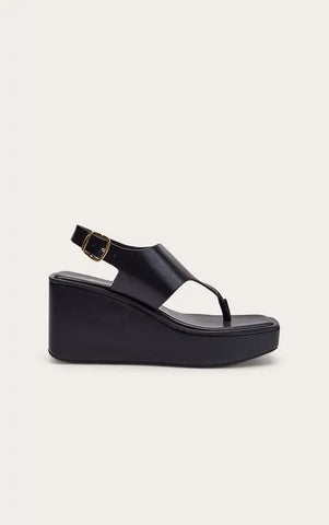 High Vamp Buckle Toe Thong Wedges