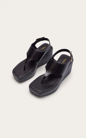 High Vamp Buckle Toe Thong Wedges
