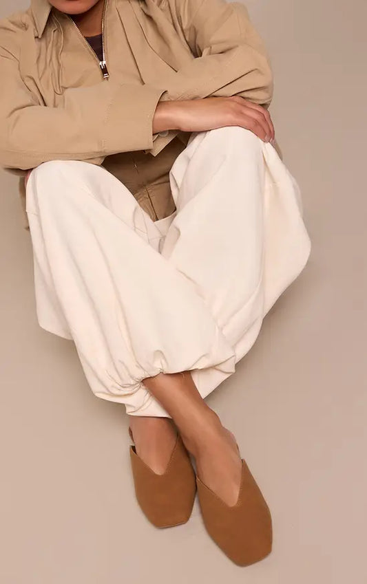 Faux Suede V Cut Mule Ballet Flats