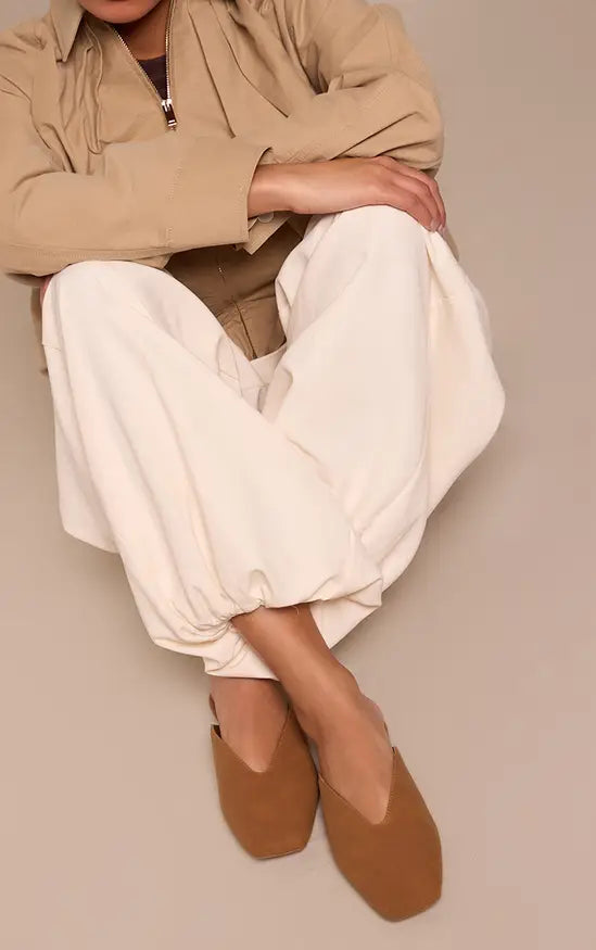 Faux Suede V Cut Mule Ballet Flats