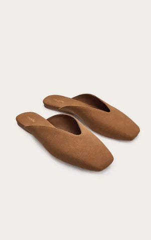Faux Suede V Cut Mule Ballet Flats