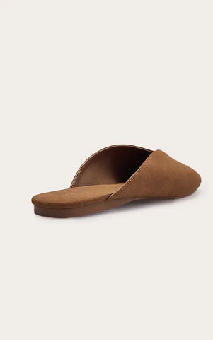 Faux Suede V Cut Mule Ballet Flats