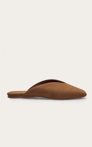 Faux Suede V Cut Mule Ballet Flats
