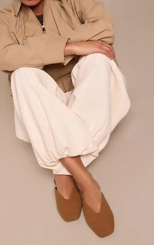 Faux Suede V Cut Mule Ballet Flats