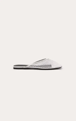 White Fishnet V Cut Mule Ballet Flats