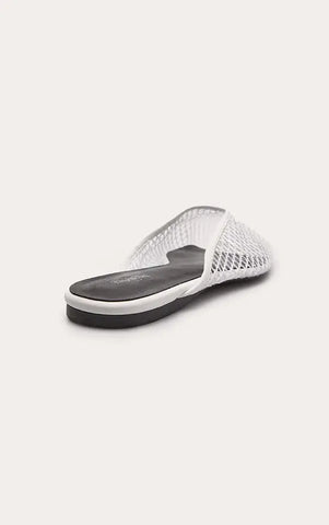 White Fishnet V Cut Mule Ballet Flats